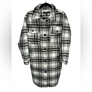 Forever 21 Black, White and Tan Long Plaid‎ Utility Shacket size M